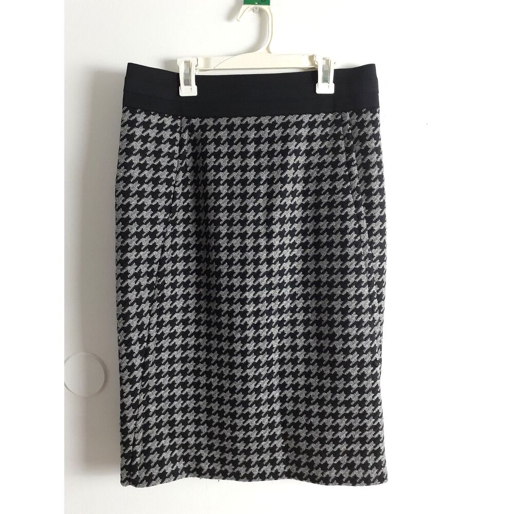 DKNY Houndstooth Black Grey Womens Size 4 Tweed Wool Pencil Skirt
